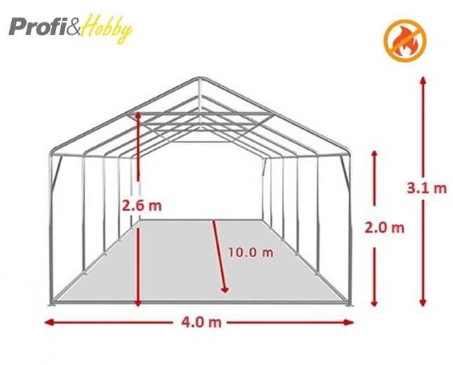 Професионална шатра 4х10м, огнеустойчив PVC брезент 550гр/м2