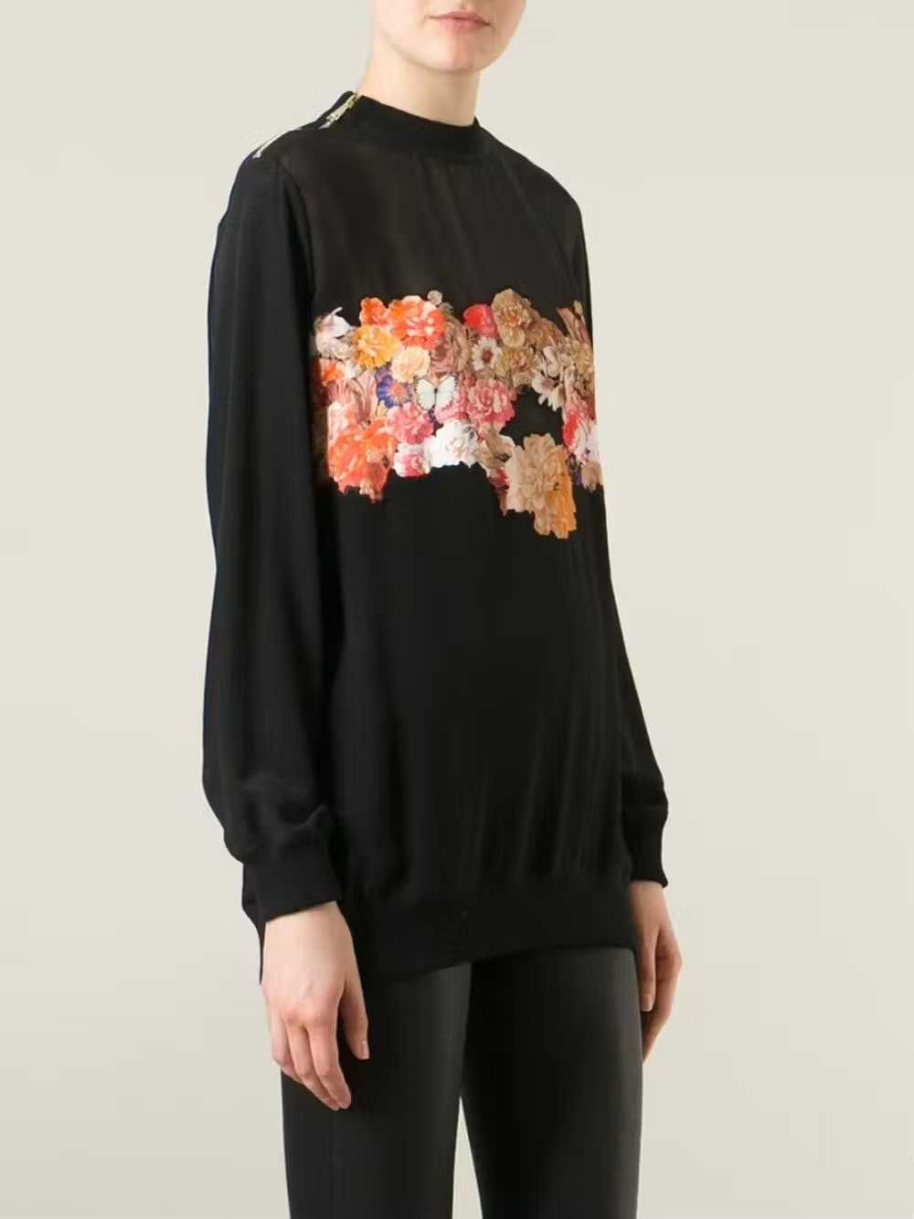 GIVENCHY Black Floral Butterfly Silk Дамска Копринена Блуза Пуловер 36