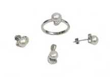 Set argint rodiat cu zirconia si perle - DA221