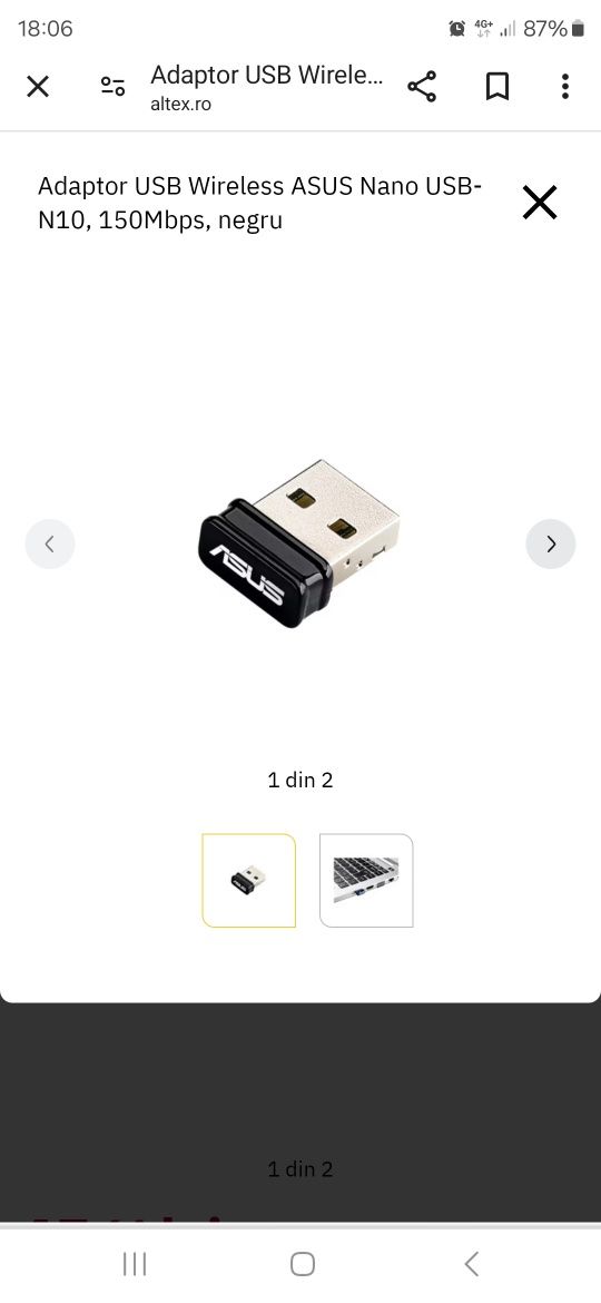 Adaptor USB Wireless ASUS Nano USB-N10, 150Mbps, negru