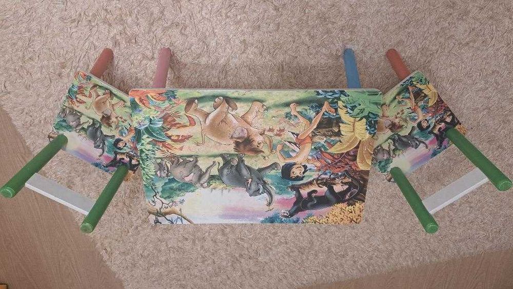 Masuta copii cu 2 scaunele Cartea Junglei Mowgli, MDF si lemn