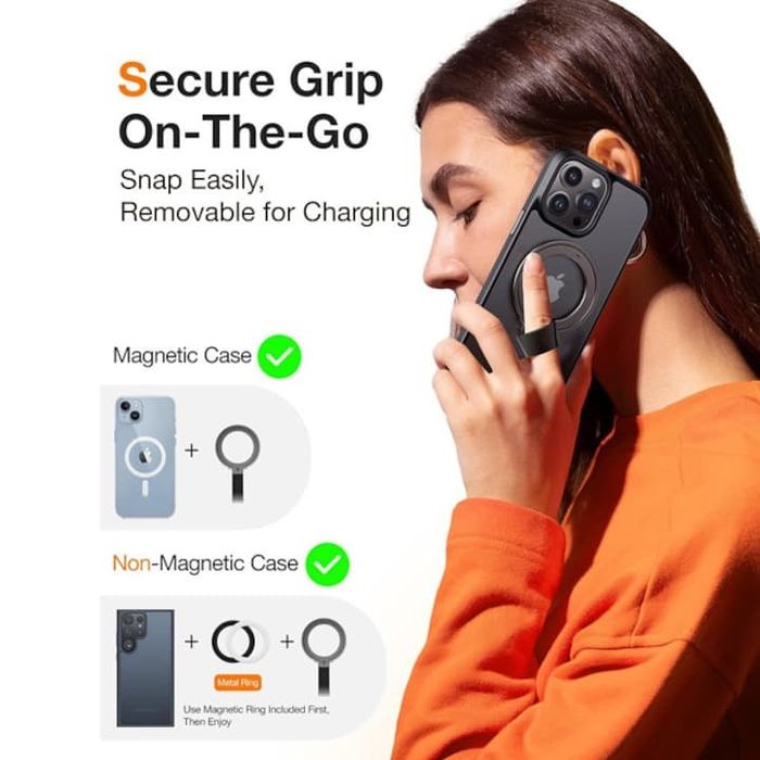 Suport telefon Torras Ring MagSafe, gri inchis, cu functie de stand