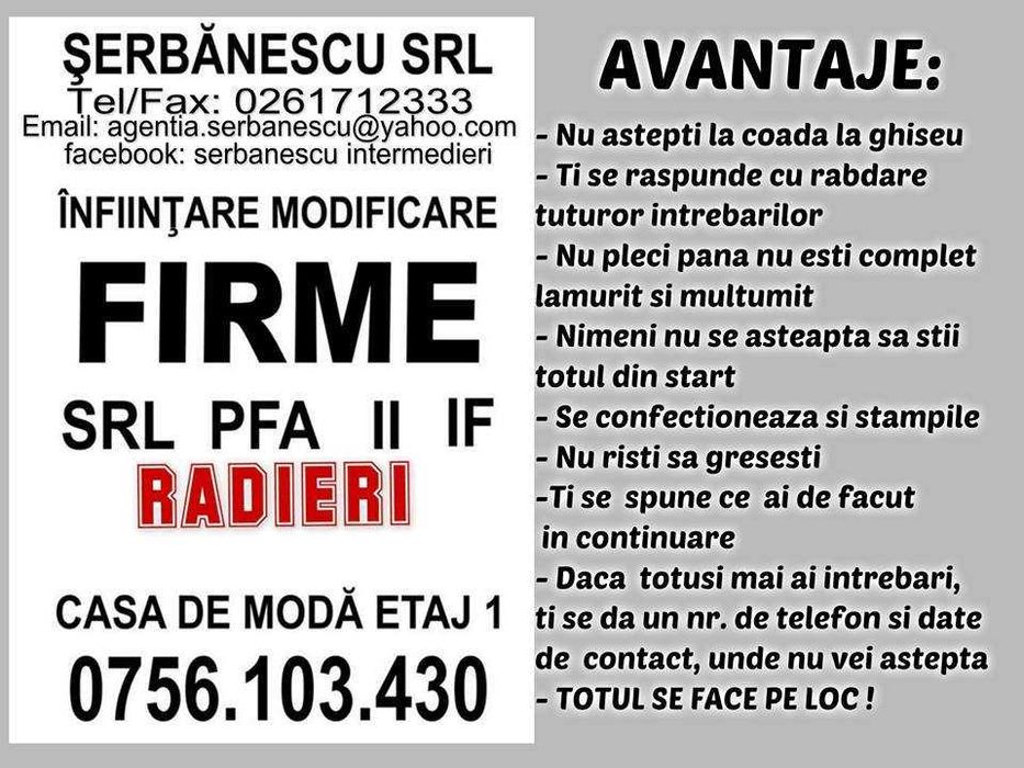 Infiintari-modificari societati II IF PFA asociatii  cooperative