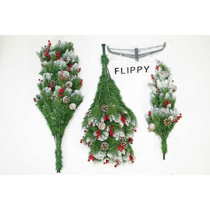 Brad Crăciun 150 cm – Verde, nins, cu conuri și suport metalic stabil