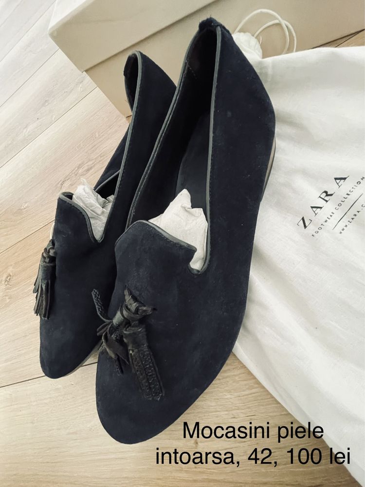 Mocasini Zara, piele intoarsa, bleumarin, 42