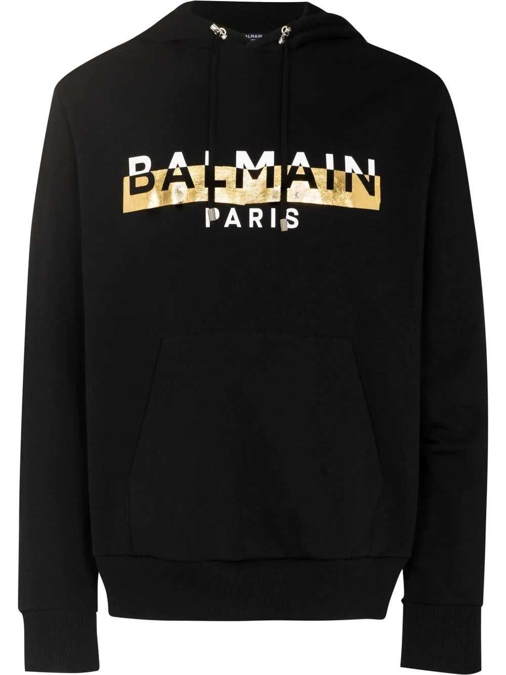 BALMAIN Black Gold Foil Logo Print Мъжко Горнище тип Суичър L и XXL