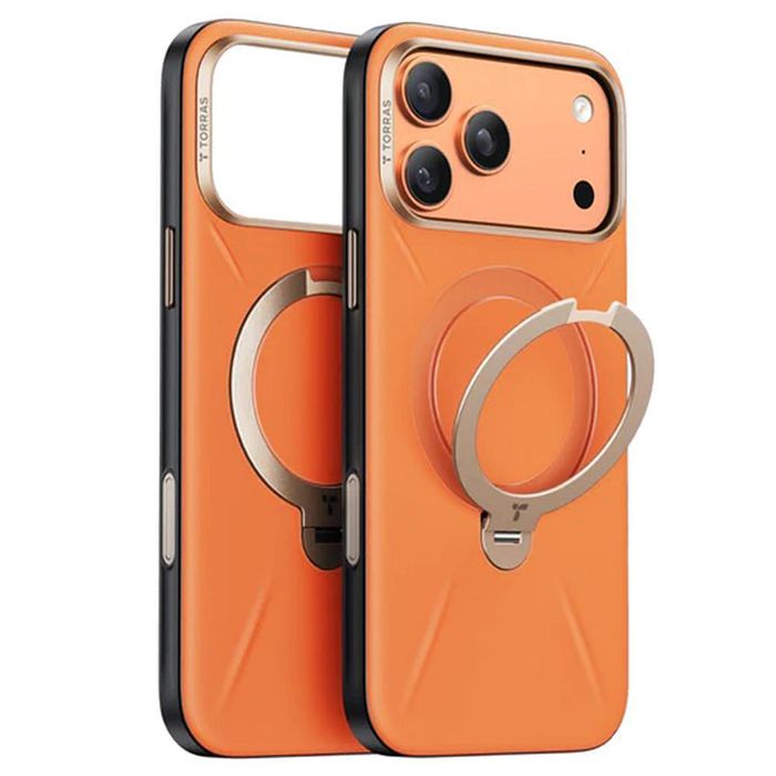 Калъф torras qpro leather series за iphone 17 pro max в оранжев цвят