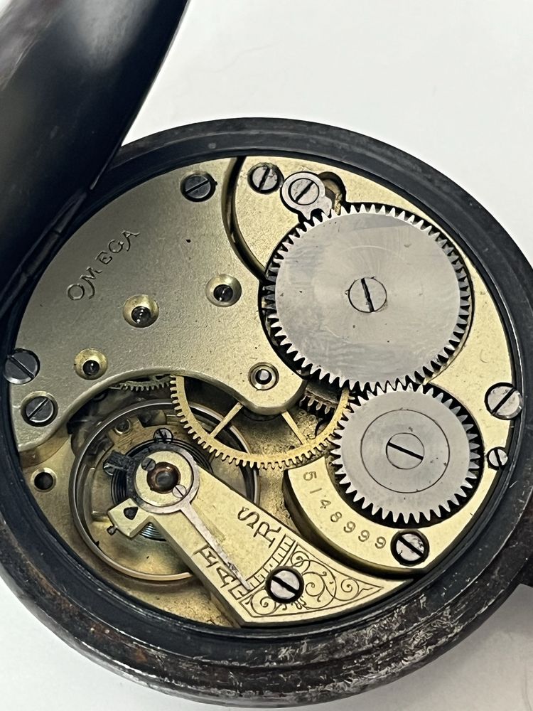 OMEGA Gunmetal джобен часовник с отворен лицев швейцарски 1900 г