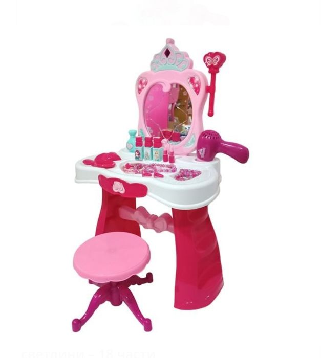 Детска тоалетка с огледало, звук и светлини – 18 части, 44×28×67 см