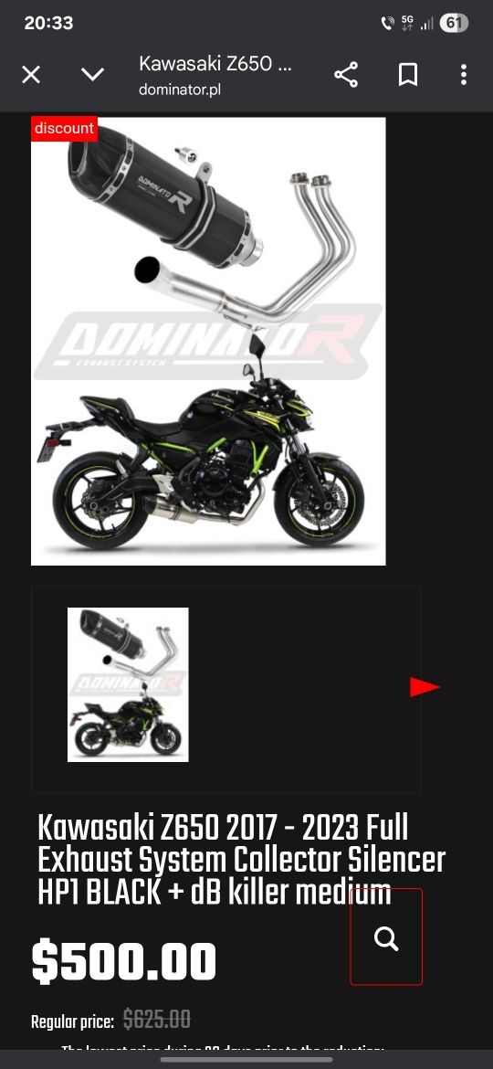 Evacuare dedicata kawasaki z650 dominator carbon