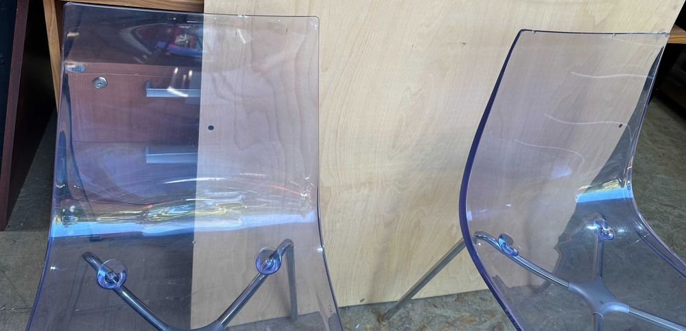 Set 2 Scaune dining; Scaun transparent cu picioare metalice