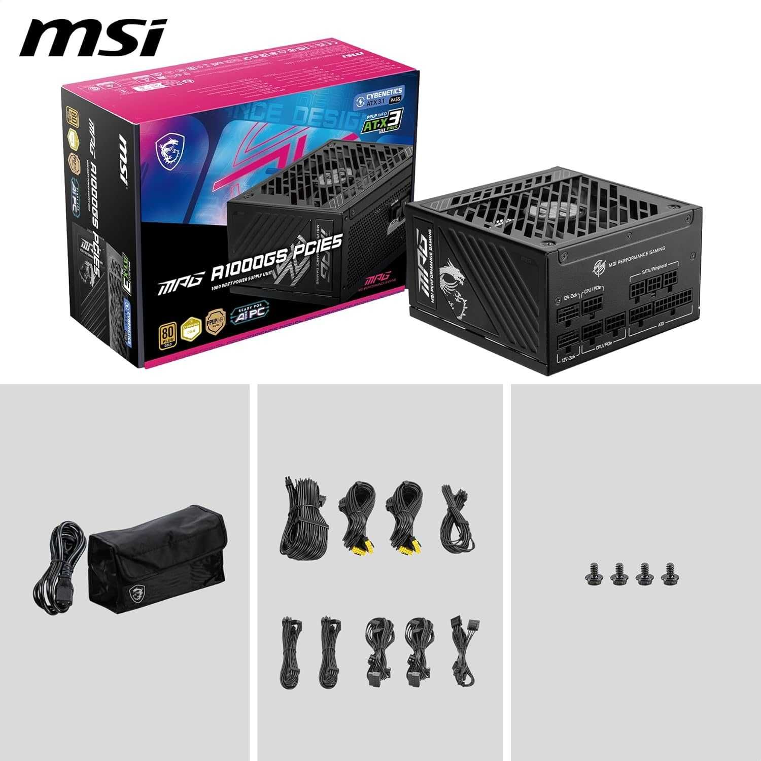 Новый Блок Питания MSI MPG A1000GS PCIE5 1000W Модульный блок.