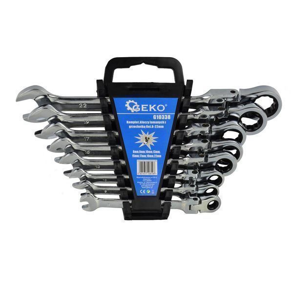 Комплект комбинирани ключове с тресчотка 8-22 мм 8 бр. geko