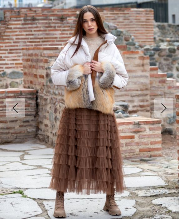 Пухено яке с естествен косъм от лисица