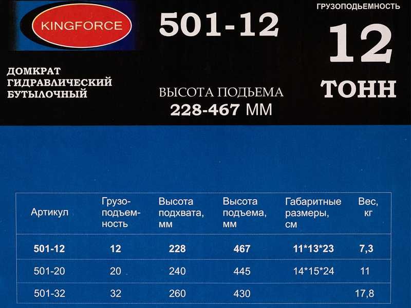 Домкрат 12 тонн KINGFORCE 501-12