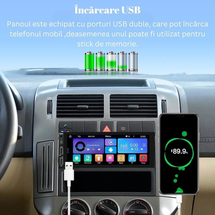 MP5 плейър Android auto Carplay 1 Din,Универсален,MaxTech®,6,86 инчовH