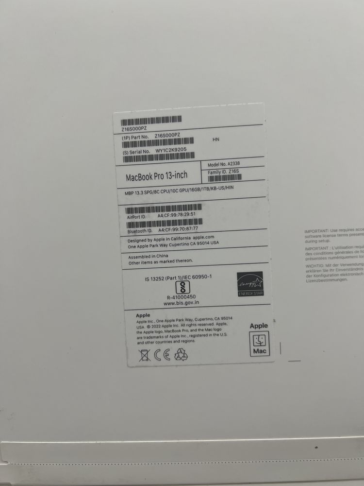 MacBook Pro 13 M2 16gb/ 1TB SSD