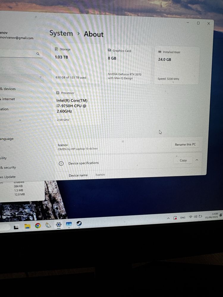 Лаптоп Hp omen 15
