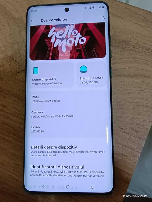 Vand Motorola Edge 60 Fusion 12GB RAM / 256 GB cu garantie