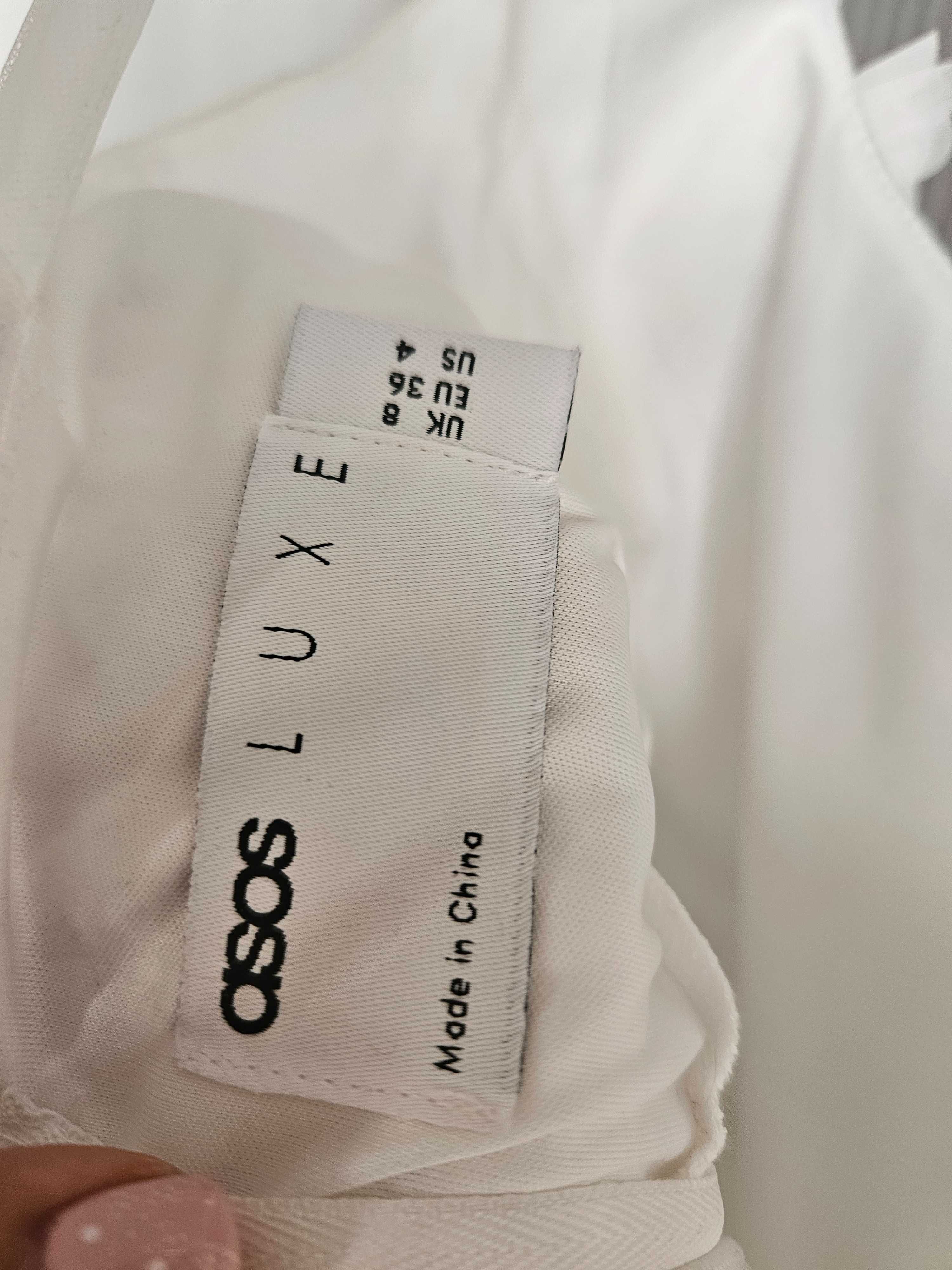 Нова бяла рокля ASOS LUXE с 3D цветя (сватбена, бал, парти)-р-р S и XS