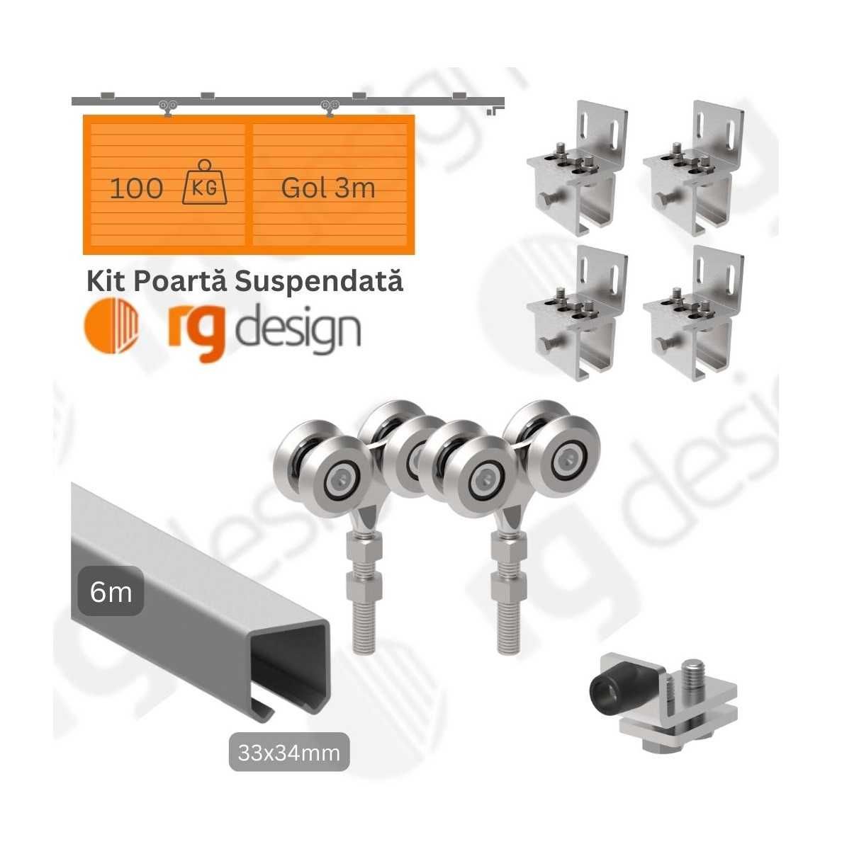 Feronerie Poarta Suspendata - Kit Complet Poarta 100kg, max 3m gol