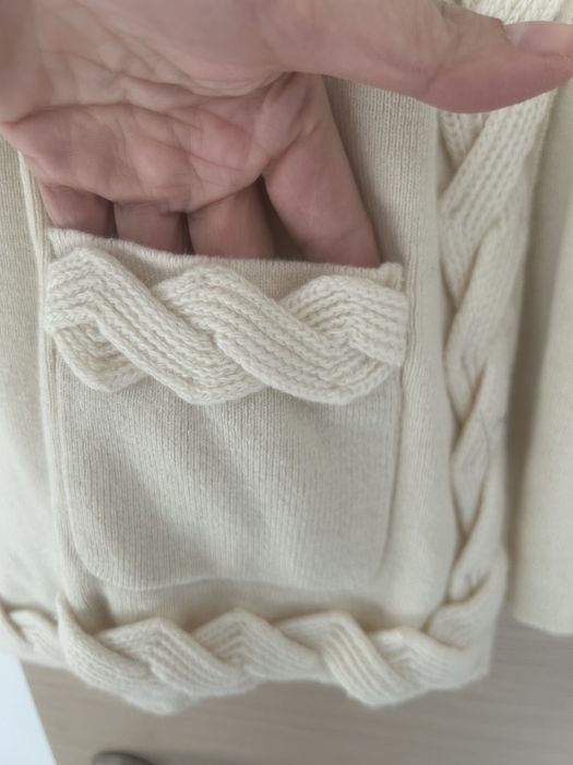 Pulover, jacheta S, Luisa Spagnoli, cu fermoar, ecru, lana si casmir