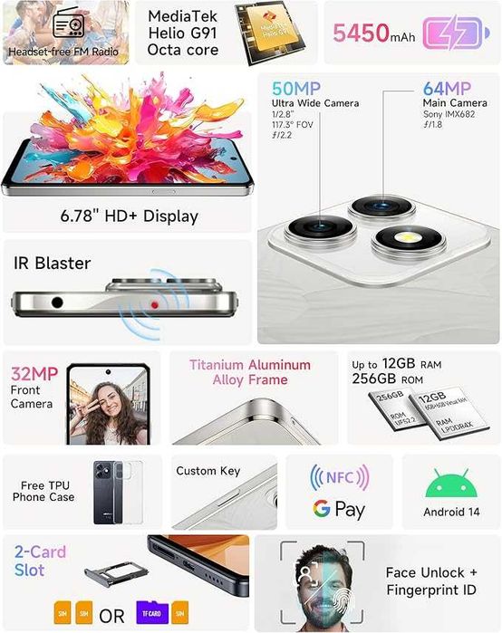 Telefon mobil Ulefone Note18 Pro NFC Android 14 256GB 90Hz 4G