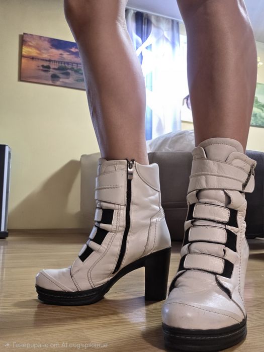 Дамски боти естествена кожа с ток