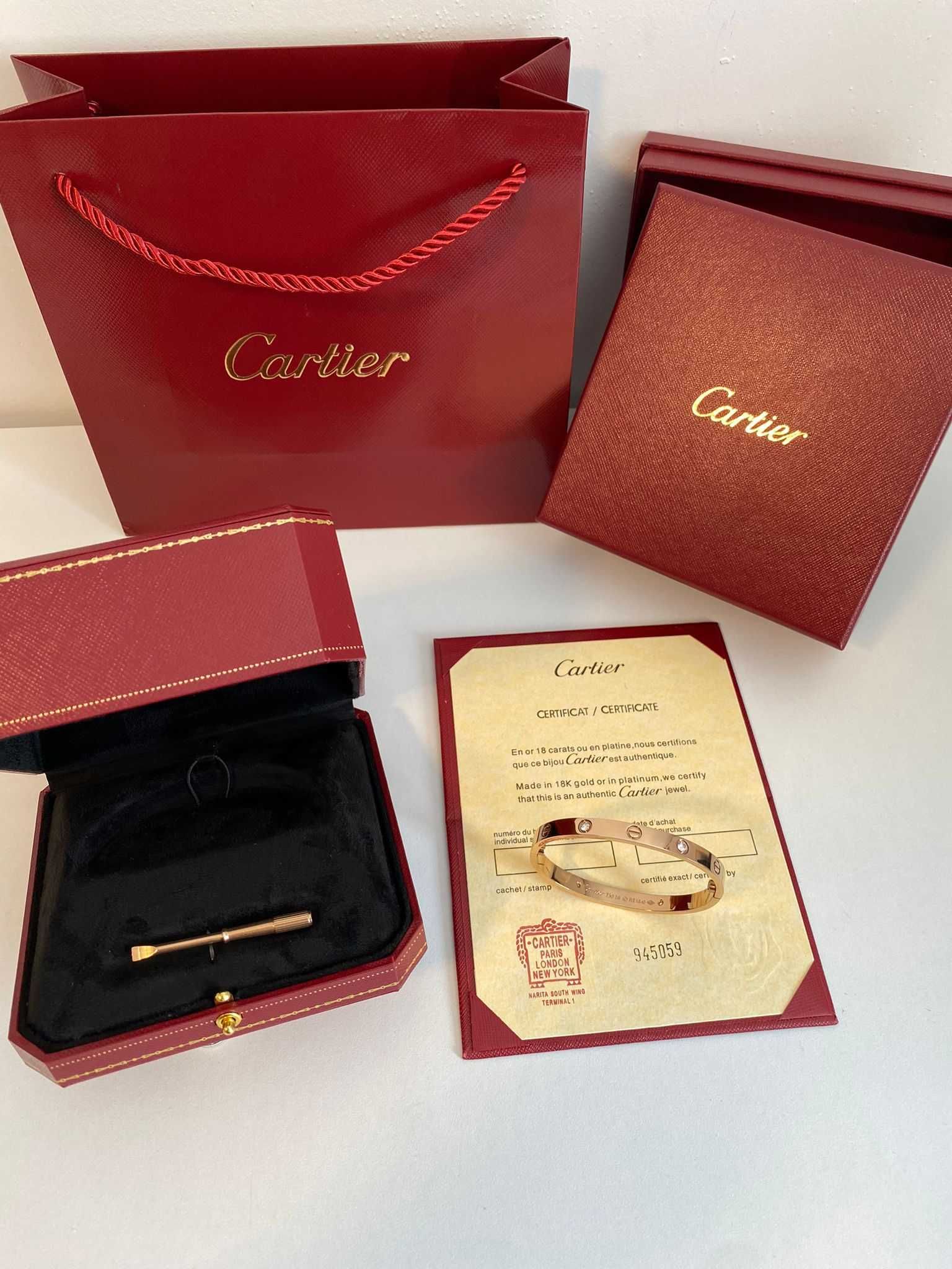Brățară Cartier LOVE 16 aur roz 585 cu diamante