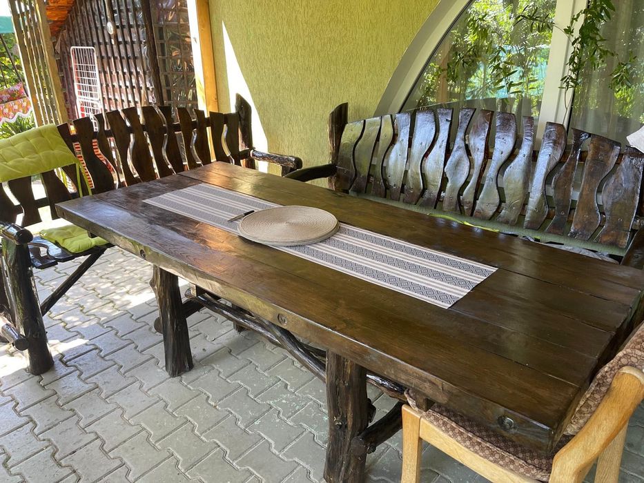 Masă și bănci rustice pentru terase/foișor grădină