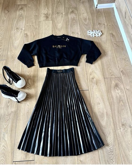 Balmain!Разкошен есенен сет пола солей и суичър кроп