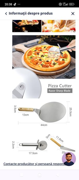 tăietor de pizza, pala pentru pizza, lopată pentru tort din oțel inoxi