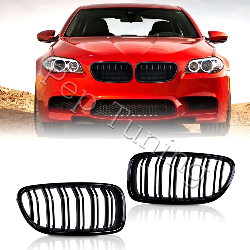 Двойни Бъбреци за BMW F10 F11 черен гланц изпъкнали grille