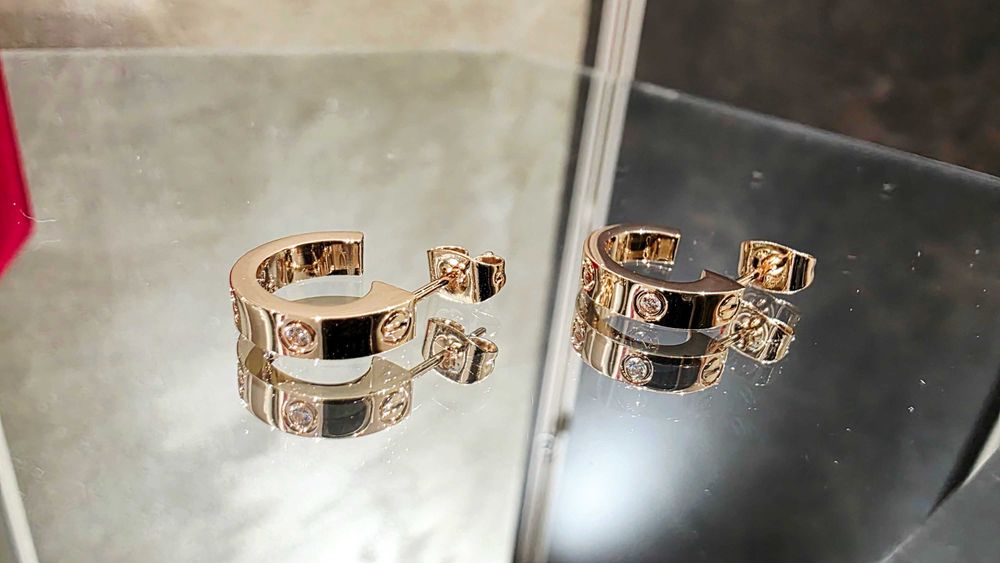 CARTIER Love Rose Gold Hoop 2 Diamonds Small Model Дамски Обеци