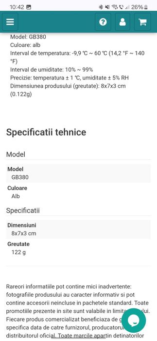 Termohigrometru/termometru cu functie ceas