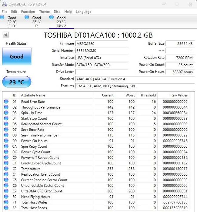 HDD Toshiba DT01ACA or Dell by HGST 1TB, 7200rpm, 32MB cache, SATA III