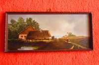 cadou rar tablou mic pictură în ulei scenă rurală Danemarca anii'50