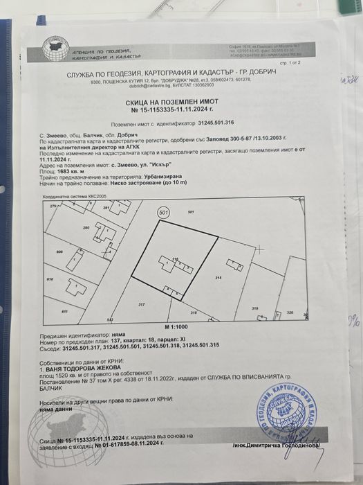 СОБСТВЕНИК ПРОДАВА Парцел 1683 м2  в с.Змеево, общ.Балчик
