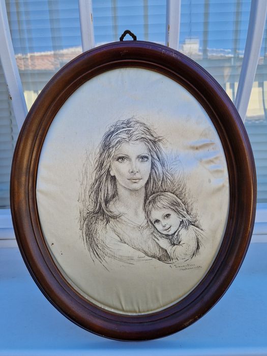 Прекрасна антикварна авторска картина върху коприна- Тарантино