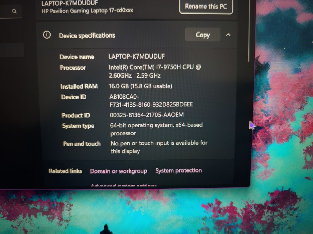 Лаптоп HP Pavilion Gaming 17 Intel Core i7-9750H (6 core) GTX 1650