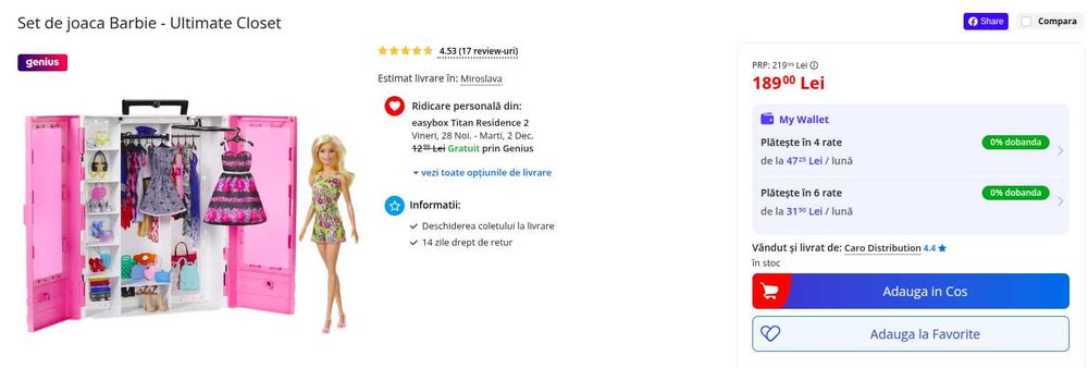 Dressing/dulap Barbie cu