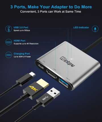 intpw USB C към HDMI адаптер, USB-C цифров AV многопортов адаптер
