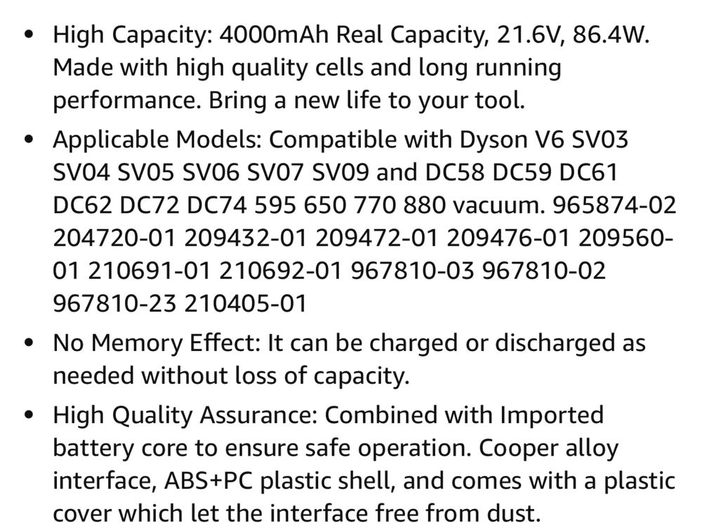 Baterie Dyson V6 4000mah