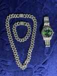 Set Ceas Verde, Lant si bratara iced out, fully iced, ice concept