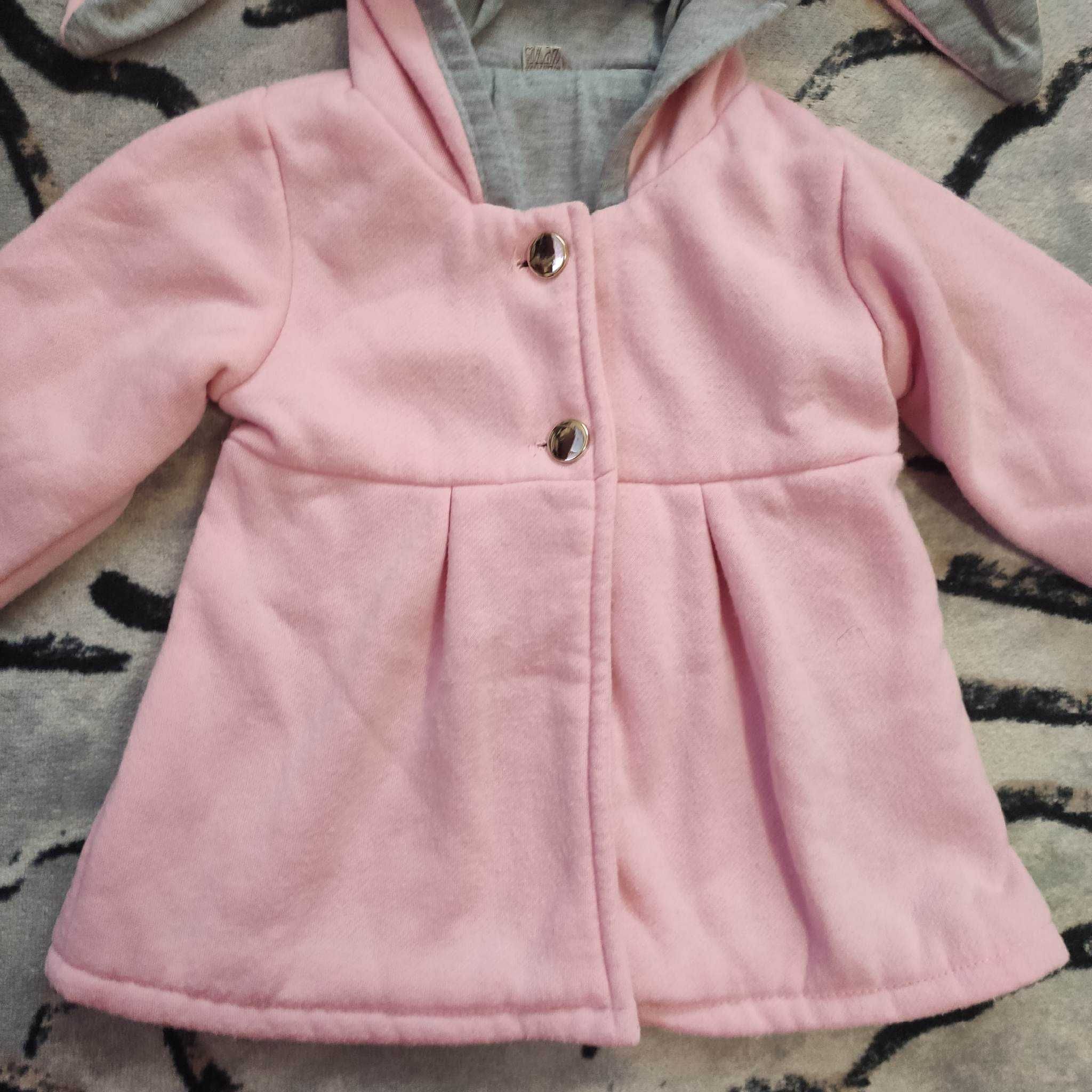 Страхотно детско тънко розово палто с качулка с ушички ( 8 месеца)