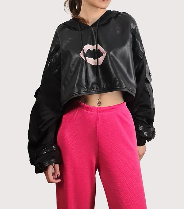 Hanorac Dama Negru din Piele Ecologica