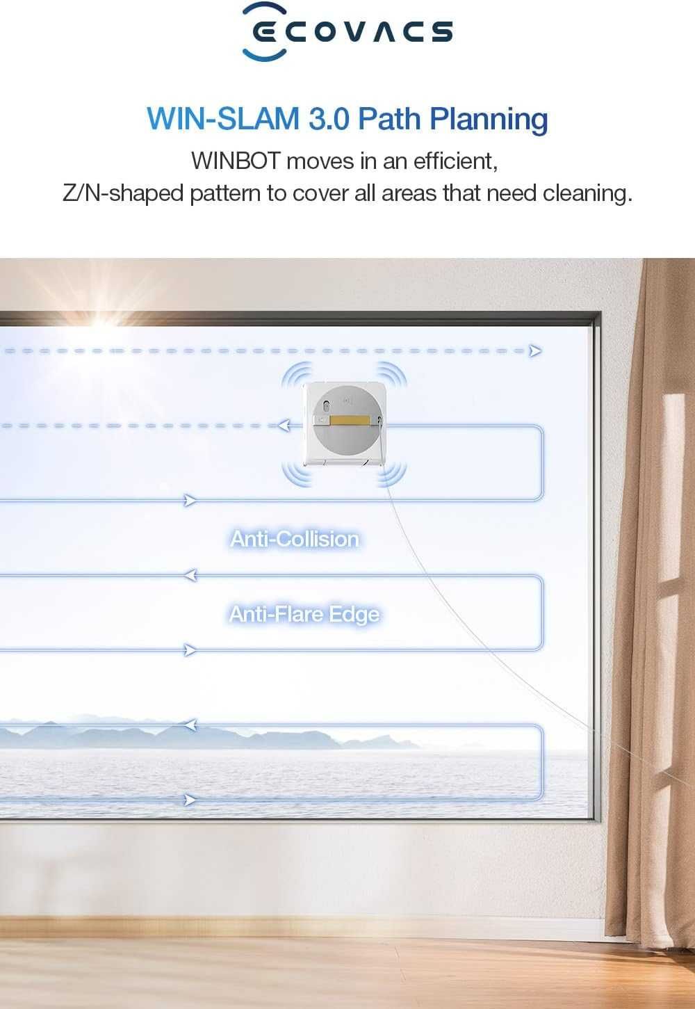 Робот за чистене на прозорци Ecovacs Winbot W1 Pro с моп WiFi App