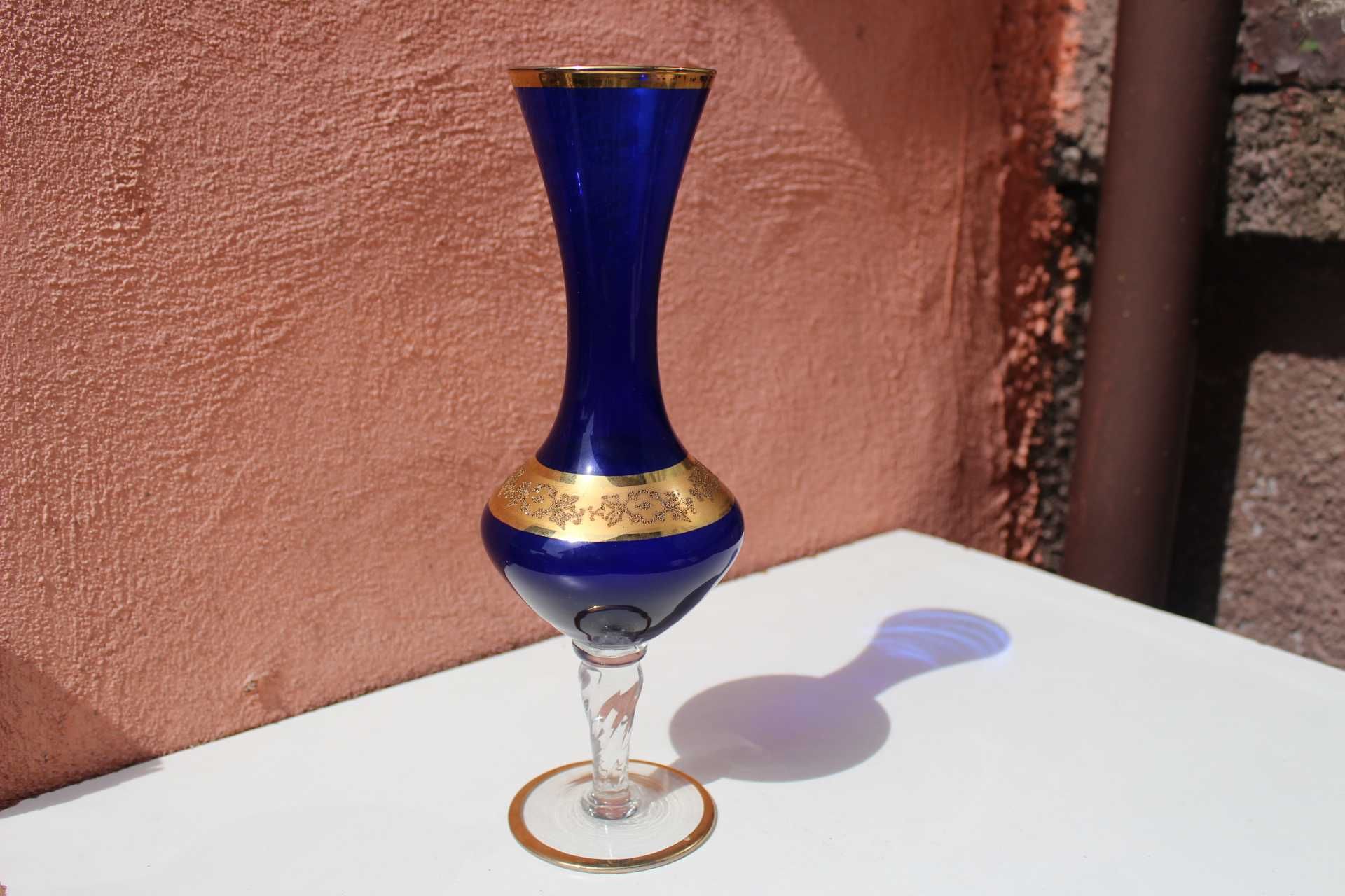 Vaza sticla de colectie VECCHIA MURANO, Cobalt si guilding aur 24k