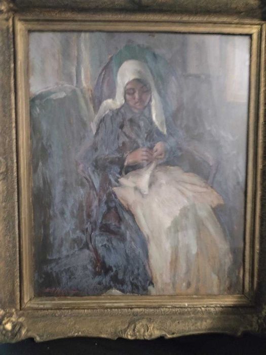 Tablou femeie  pictura manuala veche cu rama