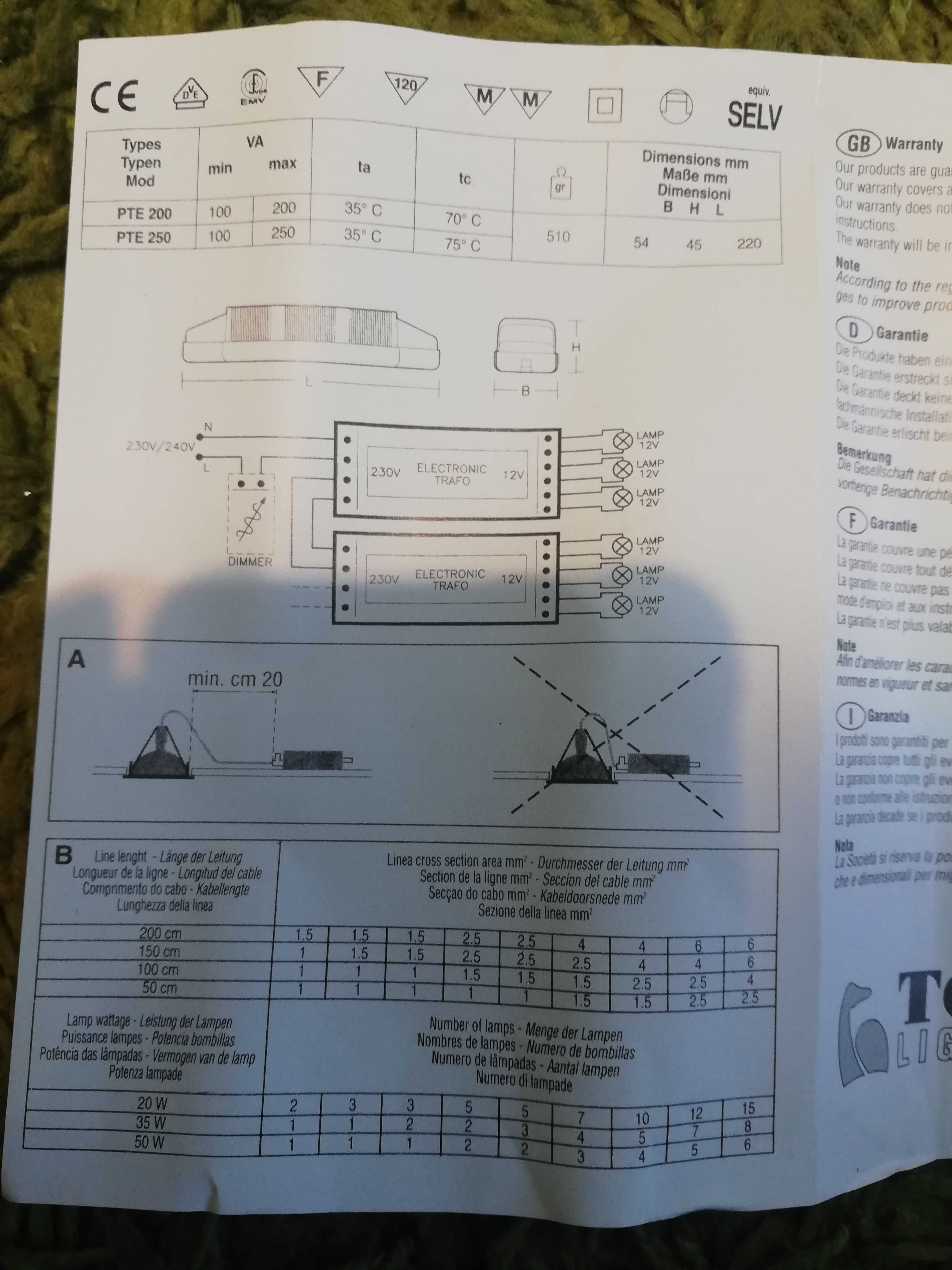Alimentator/Sursa la 12VCA, 100-250W, dimabila, TCI PTE 250, noi